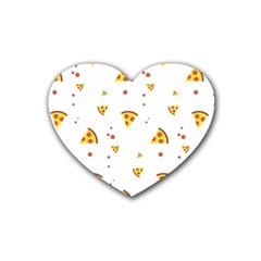 Pizza Pattern Pepperoni Cheese Funny Slices Rubber Coaster (heart)  by genx
