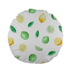 Lemon And Limes Yellow Green Watercolor Fruits With Citrus Leaves Pattern Standard 15  Premium Round Cushions by genx