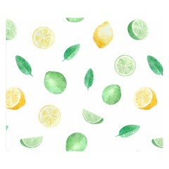 Lemon And Limes Yellow Green Watercolor Fruits With Citrus Leaves Pattern Double Sided Flano Blanket (small)  by genx