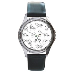 Pig Pattern Hand Drawn With Funny Cow Spots Black And White Round Metal Watch by genx