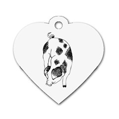 Pig Sniffing Hand Drawn With Funny Cow Spots Black And White Dog Tag Heart (two Sides) by genx