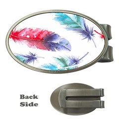 Feathers Boho Style Purple Red And Blue Watercolor Money Clips (oval)  by genx