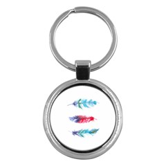 Feathers Boho Style Purple Red And Blue Watercolor Key Chains (round)  by genx