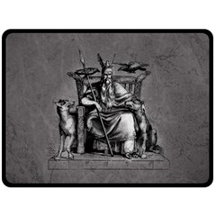 Odin On His Throne With Ravens Wolf On Black Stone Texture Fleece Blanket (large)  by snek