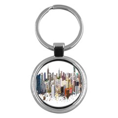 Hong Kong Skyline Watercolor Painting Poster Key Chains (round)  by Sudhe