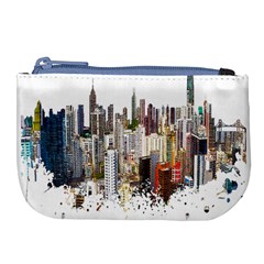 Hong Kong Skyline Watercolor Painting Poster Large Coin Purse by Sudhe