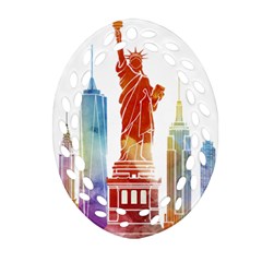 New York City Poster Watercolor Painting Illustrat Ornament (oval Filigree) by Sudhe