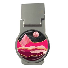 Pink And Black Abstract Mountain Landscape Money Clips (round)  by charliecreates