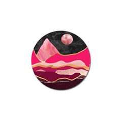 Pink And Black Abstract Mountain Landscape Golf Ball Marker by charliecreates