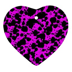 Black And Pink Leopard Style Paint Splash Funny Pattern Heart Ornament (two Sides) by yoursparklingshop