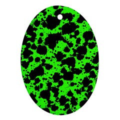 Black And Green Leopard Style Paint Splash Funny Pattern Oval Ornament (two Sides) by yoursparklingshop