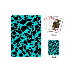 Bright Turquoise And Black Leopard Style Paint Splash Funny Pattern Playing Cards (mini) by yoursparklingshop