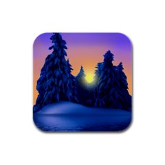 Illustration Vector Winter Sunset Rubber Square Coaster (4 Pack)  by Pakrebo