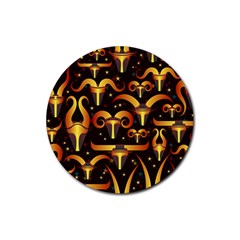 Stylised Horns Black Pattern Rubber Round Coaster (4 Pack)  by HermanTelo
