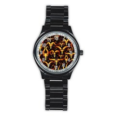 Stylised Horns Black Pattern Stainless Steel Round Watch