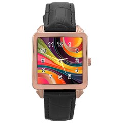 Abstract Colorful Background Wavy Rose Gold Leather Watch 