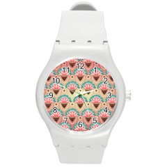 Background Floral Pattern Pink Round Plastic Sport Watch (m) by HermanTelo