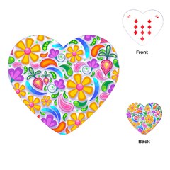 Floral Paisley Background Flower Yellow Playing Cards (heart) by HermanTelo