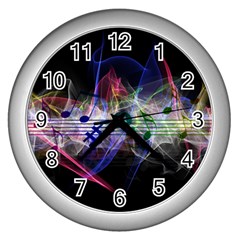 Particles Music Clef Wave Wall Clock (silver) by HermanTelo