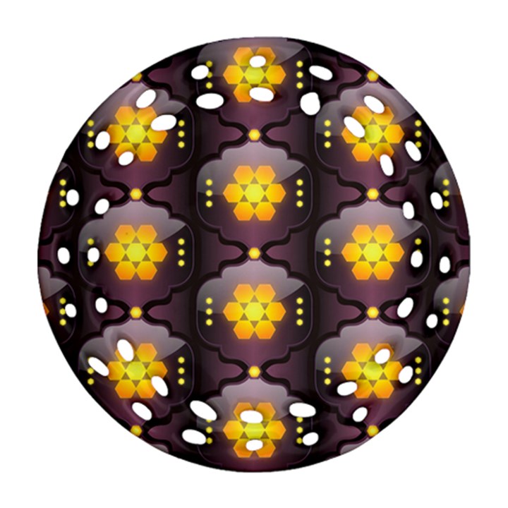 Pattern Background Yellow Bright Round Filigree Ornament (Two Sides)