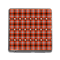 Plaid Pattern Red Squares Skull Memory Card Reader (square 5 Slot) by HermanTelo