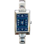 Blue Geometric Flower Dark Mirror Rectangle Italian Charm Watch