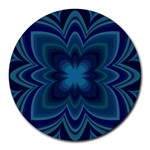 Blue Geometric Flower Dark Mirror Round Mousepads