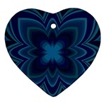 Blue Geometric Flower Dark Mirror Ornament (Heart)