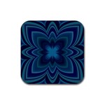 Blue Geometric Flower Dark Mirror Rubber Coaster (Square) 