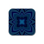 Blue Geometric Flower Dark Mirror Rubber Square Coaster (4 pack) 