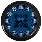 Blue Geometric Flower Dark Mirror Wall Clock (Black)