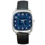 Blue Geometric Flower Dark Mirror Square Metal Watch