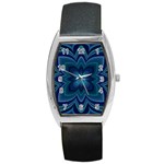 Blue Geometric Flower Dark Mirror Barrel Style Metal Watch