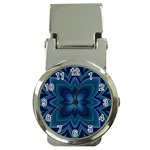Blue Geometric Flower Dark Mirror Money Clip Watches
