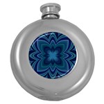 Blue Geometric Flower Dark Mirror Round Hip Flask (5 oz)