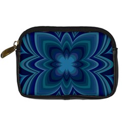 Blue Geometric Flower Dark Mirror Digital Camera Leather Case by HermanTelo