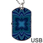 Blue Geometric Flower Dark Mirror Dog Tag USB Flash (One Side)