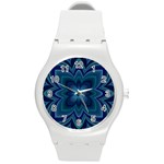 Blue Geometric Flower Dark Mirror Round Plastic Sport Watch (M)