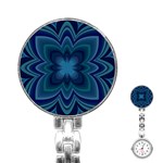Blue Geometric Flower Dark Mirror Stainless Steel Nurses Watch