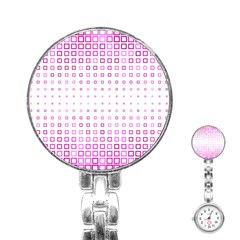 Square Pink Pattern Decoration Stainless Steel Nurses Watch