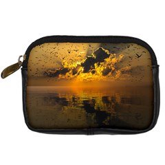 Sunset Reflection Birds Clouds Sky Digital Camera Leather Case by HermanTelo