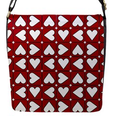 Graphic Heart Pattern Red White Flap Closure Messenger Bag (s)