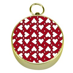 Graphic Heart Pattern Red White Gold Compasses