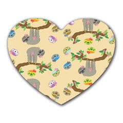 Sloth Neutral Color Cute Cartoon Heart Mousepads by HermanTelo