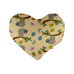 Sloth Neutral Color Cute Cartoon Standard 16  Premium Flano Heart Shape Cushions by HermanTelo