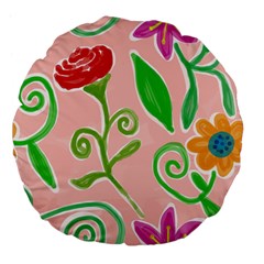 Background Colorful Floral Flowers Large 18  Premium Flano Round Cushions