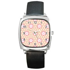 Floral Design Seamless Wallpaper Square Metal Watch by HermanTelo