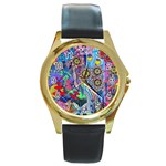 Abstract Forest  Round Gold Metal Watch