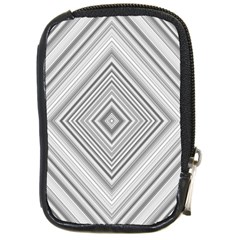 Black White Grey Pinstripes Angles Compact Camera Leather Case by HermanTelo