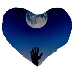 Moon Sky Blue Hand Arm Night Large 19  Premium Heart Shape Cushions by HermanTelo